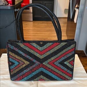 VINTAGE Elegant Multicolor Beaded Tote Bag
